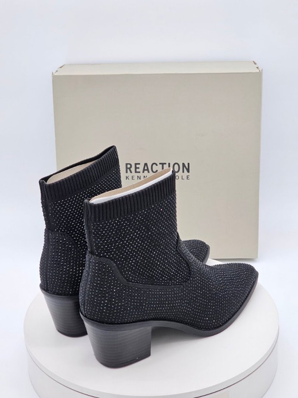 Kenneth Cole Reaction Jess Black Rhinestone Knit Ankle Boots Women’s 8 M - Picture 3 of 11